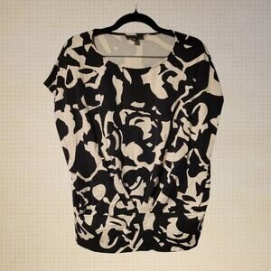 Contemporary Geometric Alfani Cotton Spandex Fitted Blouse Medium Beige Black